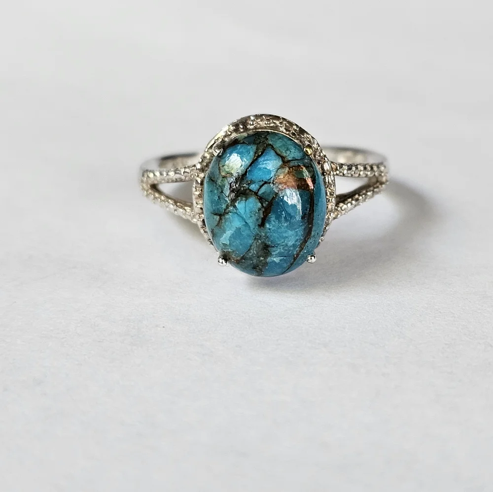 Gorgeous Copper Matrix Turquoise Ring Platinum over Sterling Silver Sz 9!